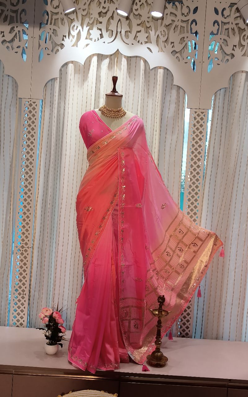 Dolla silk gotta patti and gharcholla style pallu multi shade saree view 2