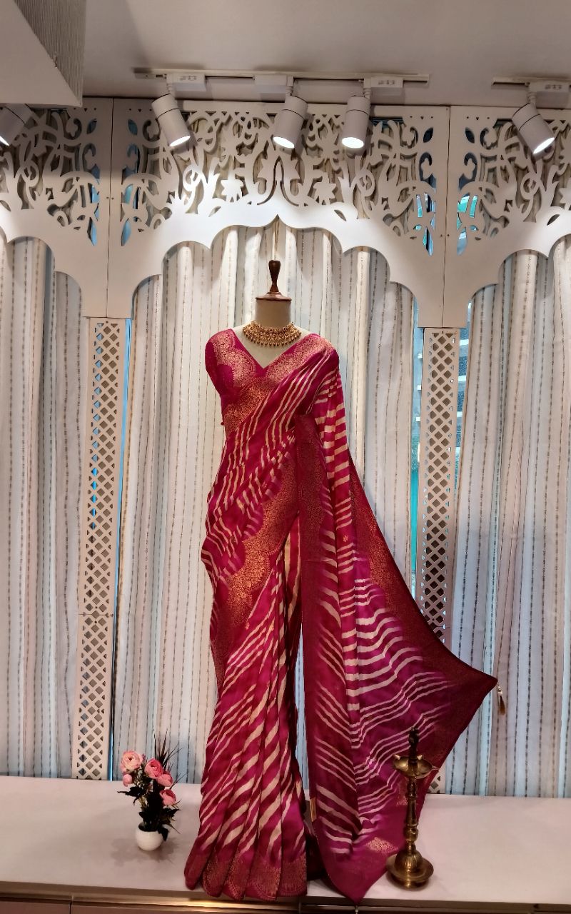 Dola Silk Lahariya Print With Jerry Border Saree view 5