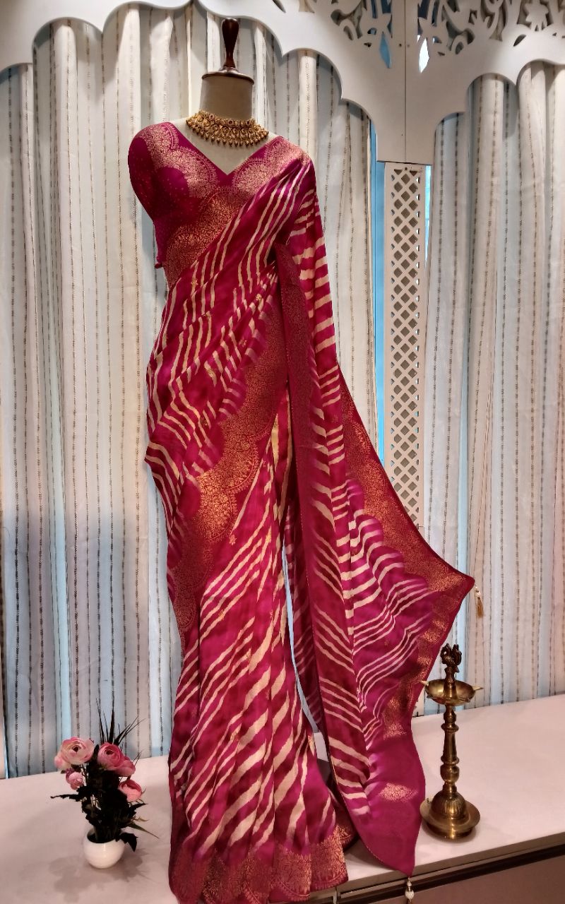 Dola Silk Lahariya Print With Jerry Border Saree view 6