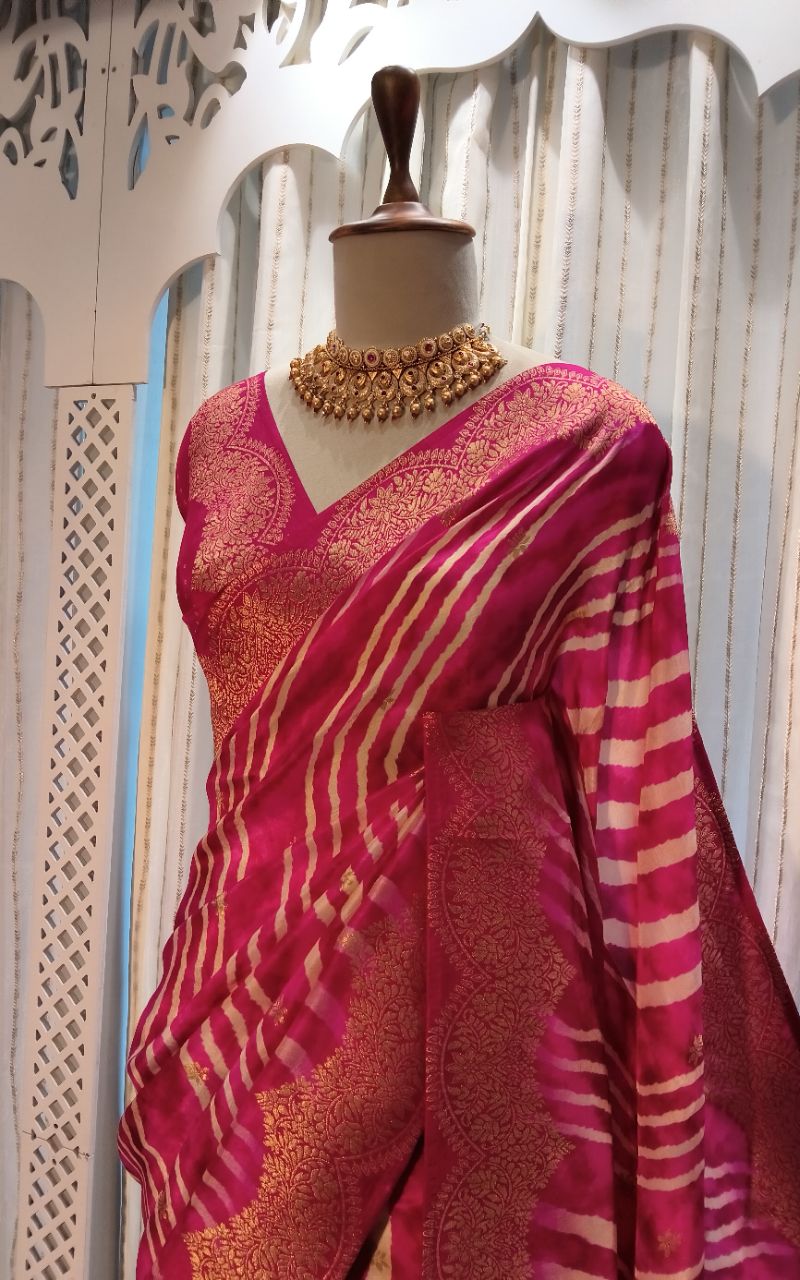 Dola Silk Lahariya Print With Jerry Border Saree view 7