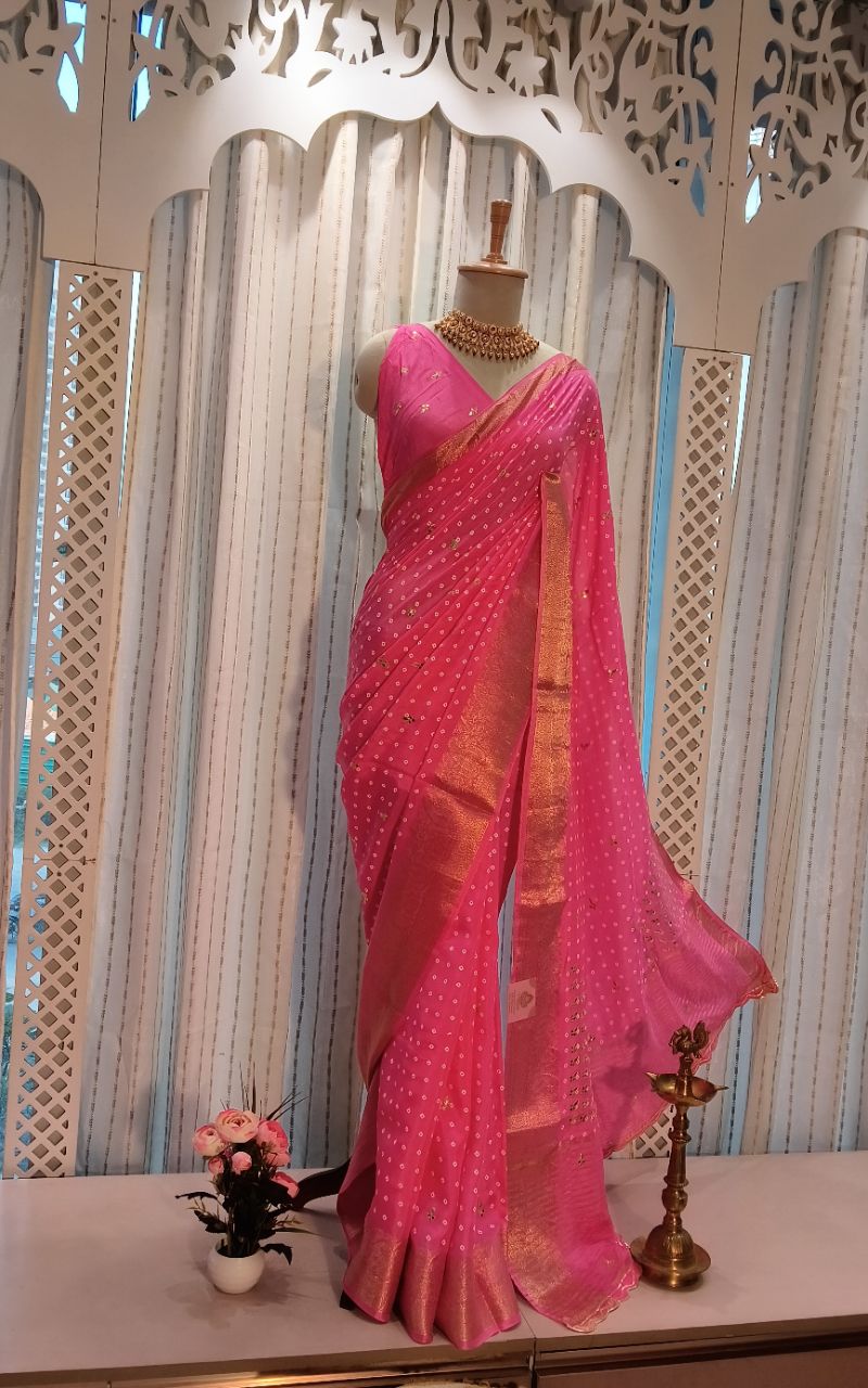 Dola silk Bandhani with gotta patti work. view 5