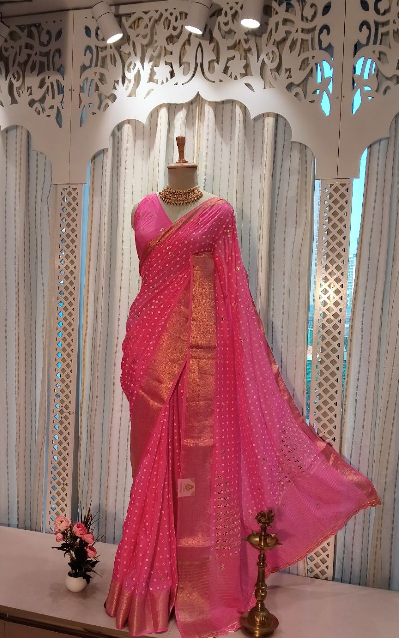 Dola silk Bandhani with gotta patti work. view 4