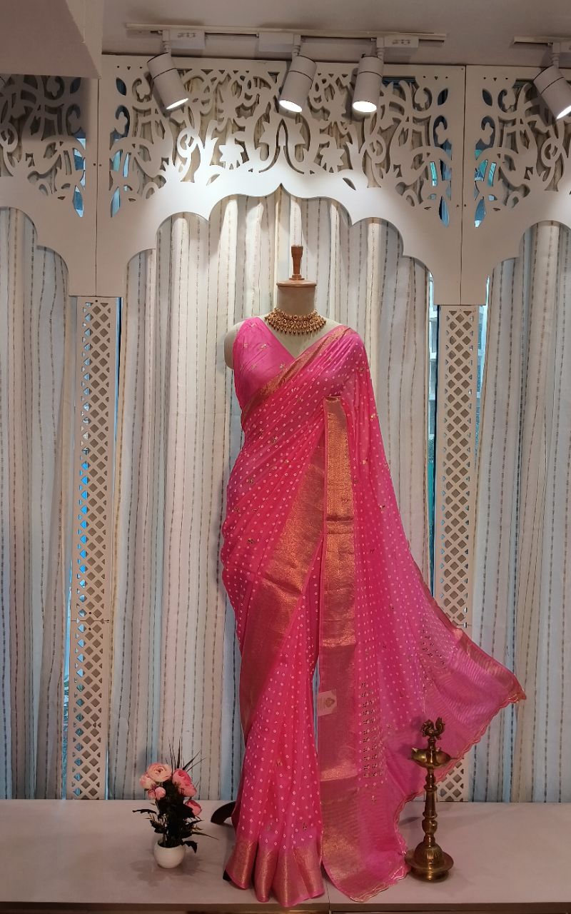 Dola silk Bandhani with gotta patti work. view 3