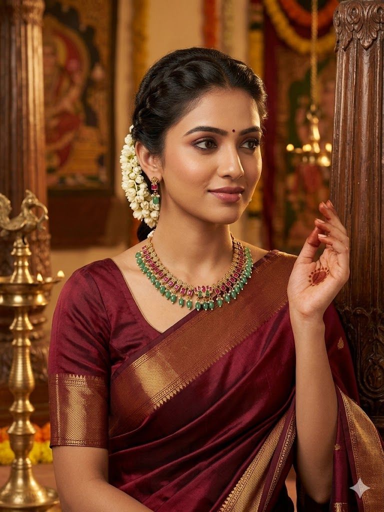 Jadavu Red With Pink Stone Necklace view 2