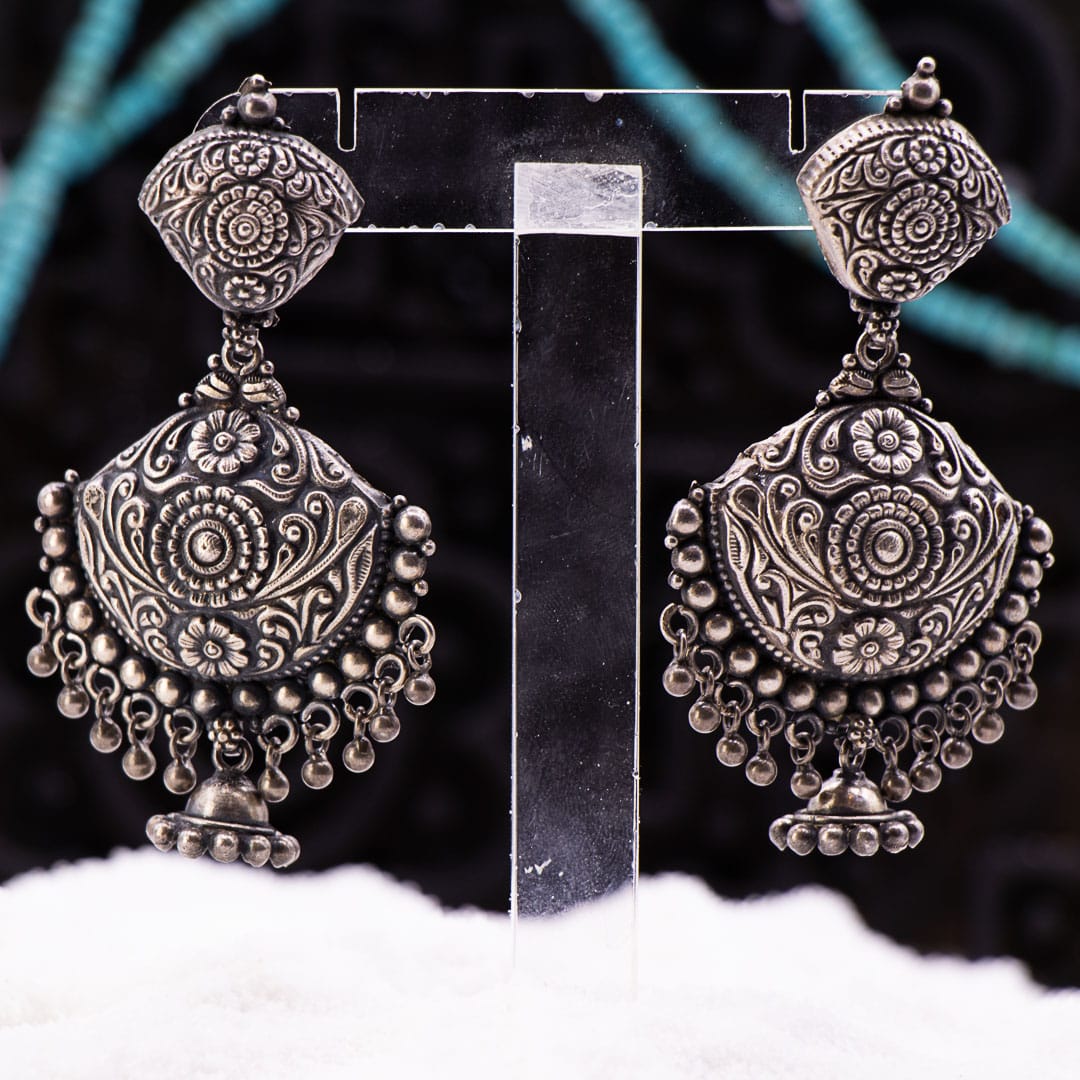 Antique Silver Jhumka Earrings view 2