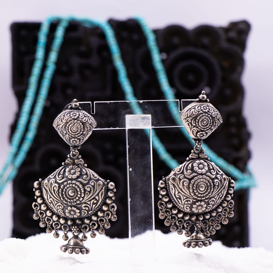 Antique Silver Jhumka Earrings view 3