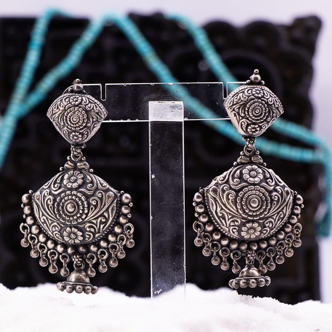 Antique Silver Jhumka Earrings view 4