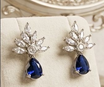 American Diamond Navy Blue Earrings view 2