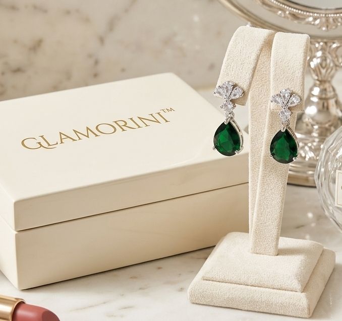 American Diamond Green Teardrop Earrings view 2