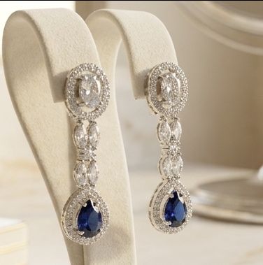 American Diamond Navy Blue Drop Designer Earrings view 2