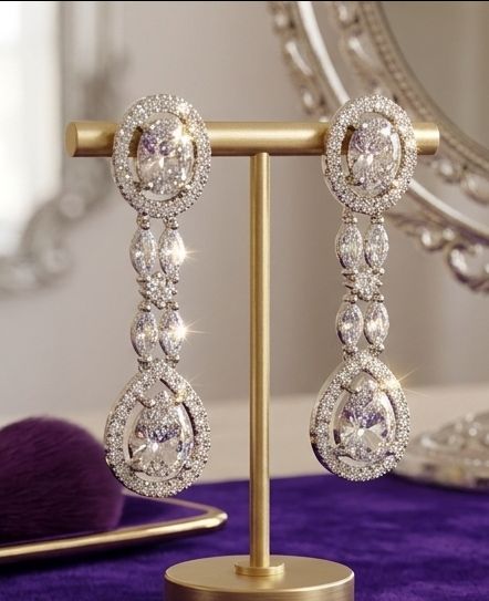 American Diamond Sparkling Silver Earrings view 2
