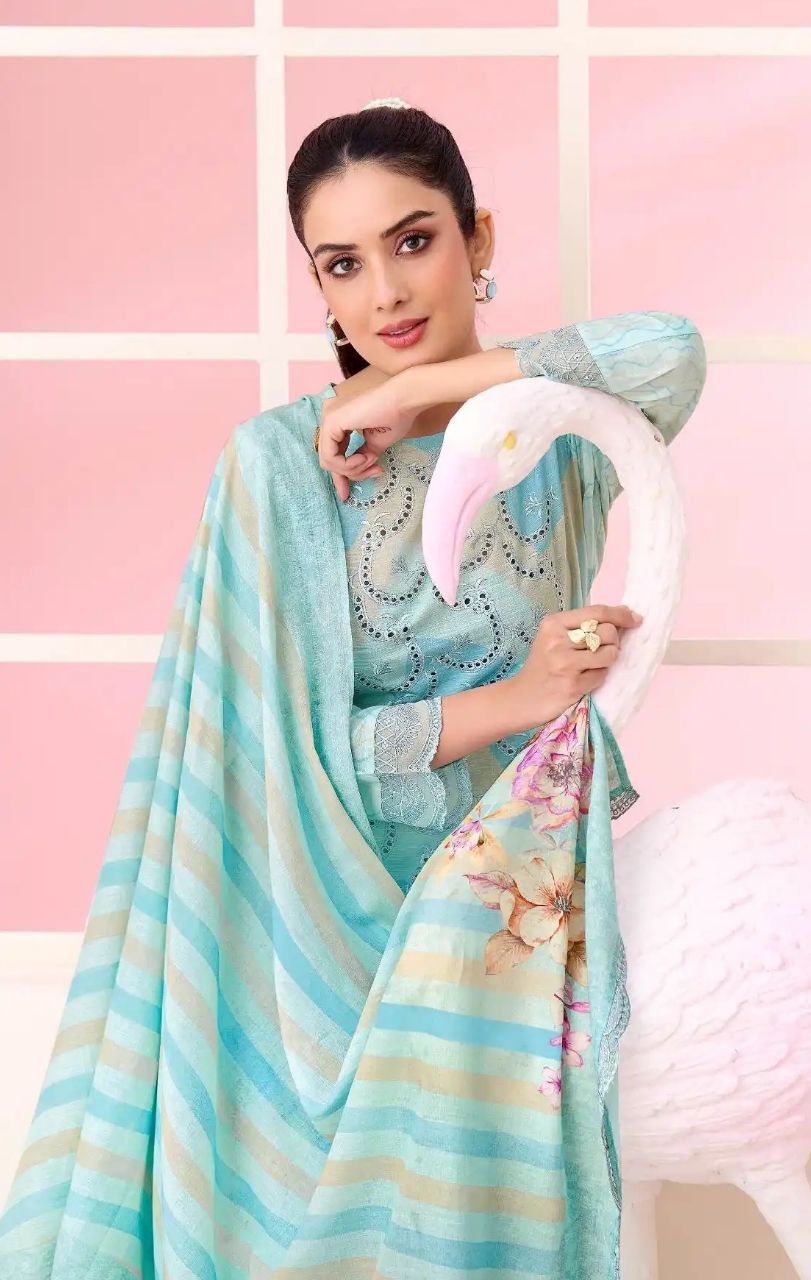 RESHAM ART COTTON VINTAGE EMBROIDERY WITH DIGITAL PRINT UNSTITCHED SUIT - 928 / HC002473 view 2