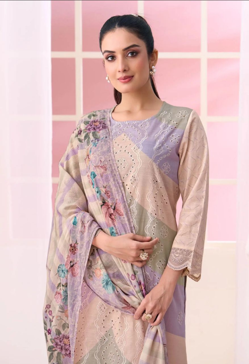 RESHAM ART COTTON VINTAGE EMBROIDERY WITH DIGITAL PRINT UNTITCHED SUIT - 935 / HC002473 view 2
