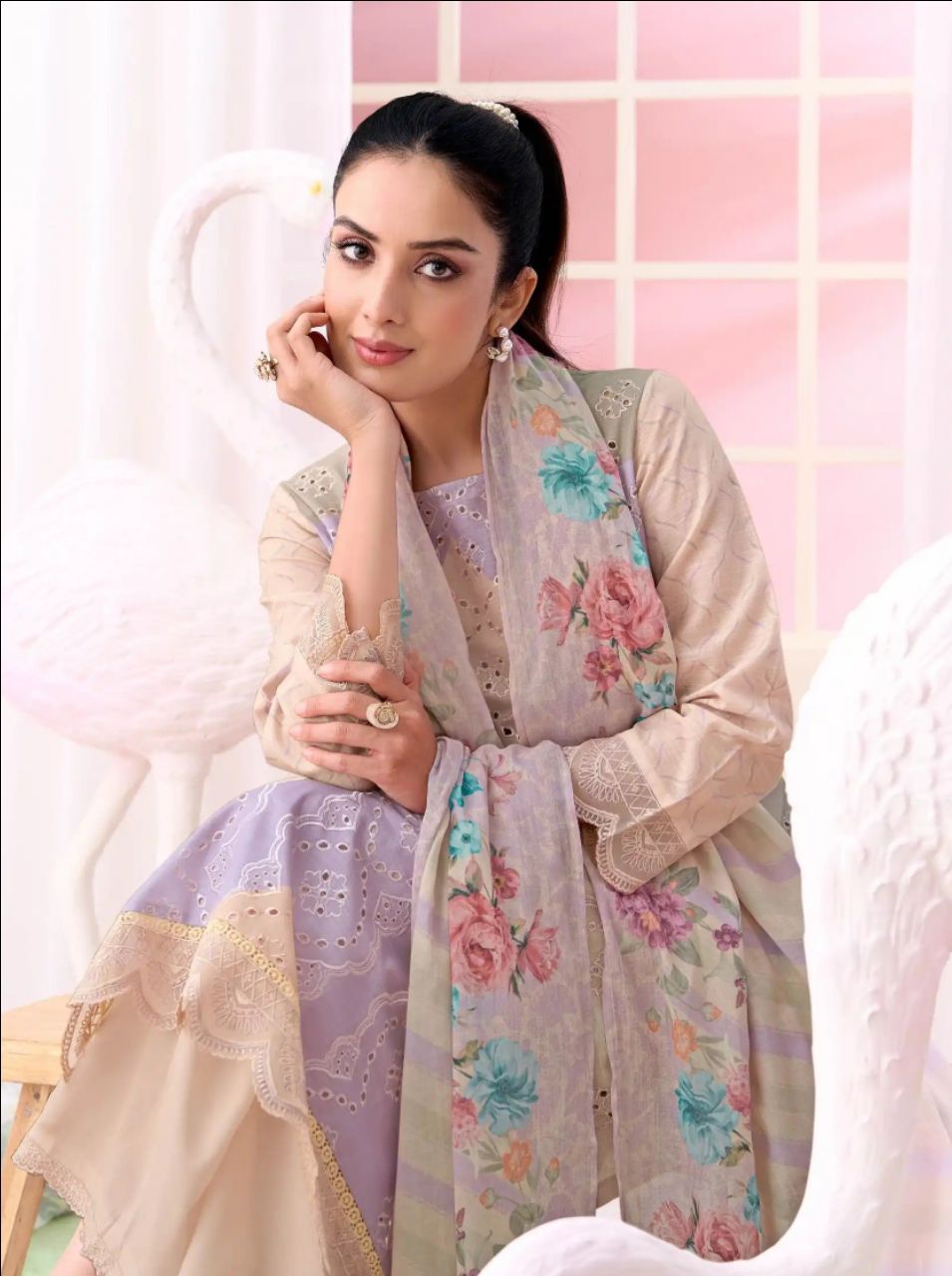 RESHAM ART COTTON VINTAGE EMBROIDERY WITH DIGITAL PRINT UNTITCHED SUIT - 935 / HC002473 view 3