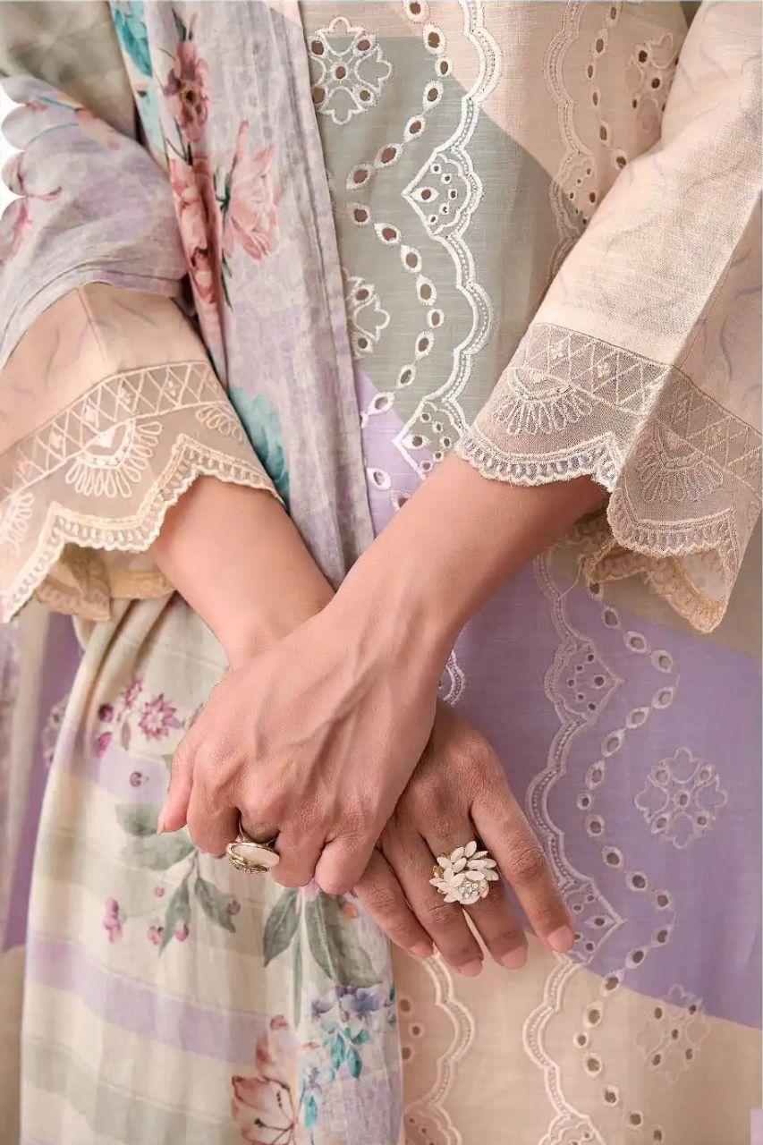 RESHAM ART COTTON VINTAGE EMBROIDERY WITH DIGITAL PRINT UNTITCHED SUIT - 935 / HC002473 view 4