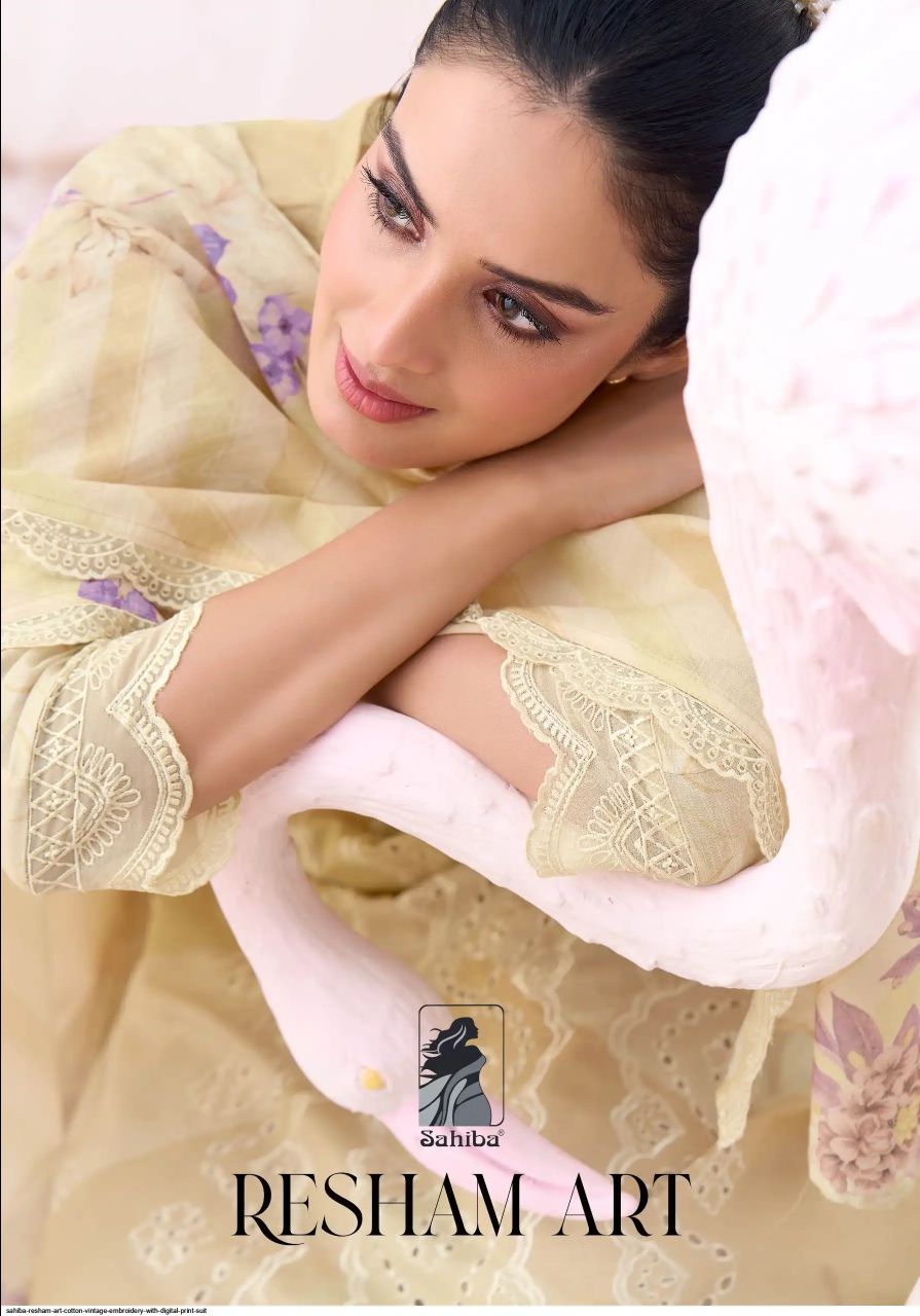RESHAM ART COTTON VINTAGE EMBROIDERY WITH DIGITAL PRINT UNSTITCHED SUIT - 965 / HC002473 view 3