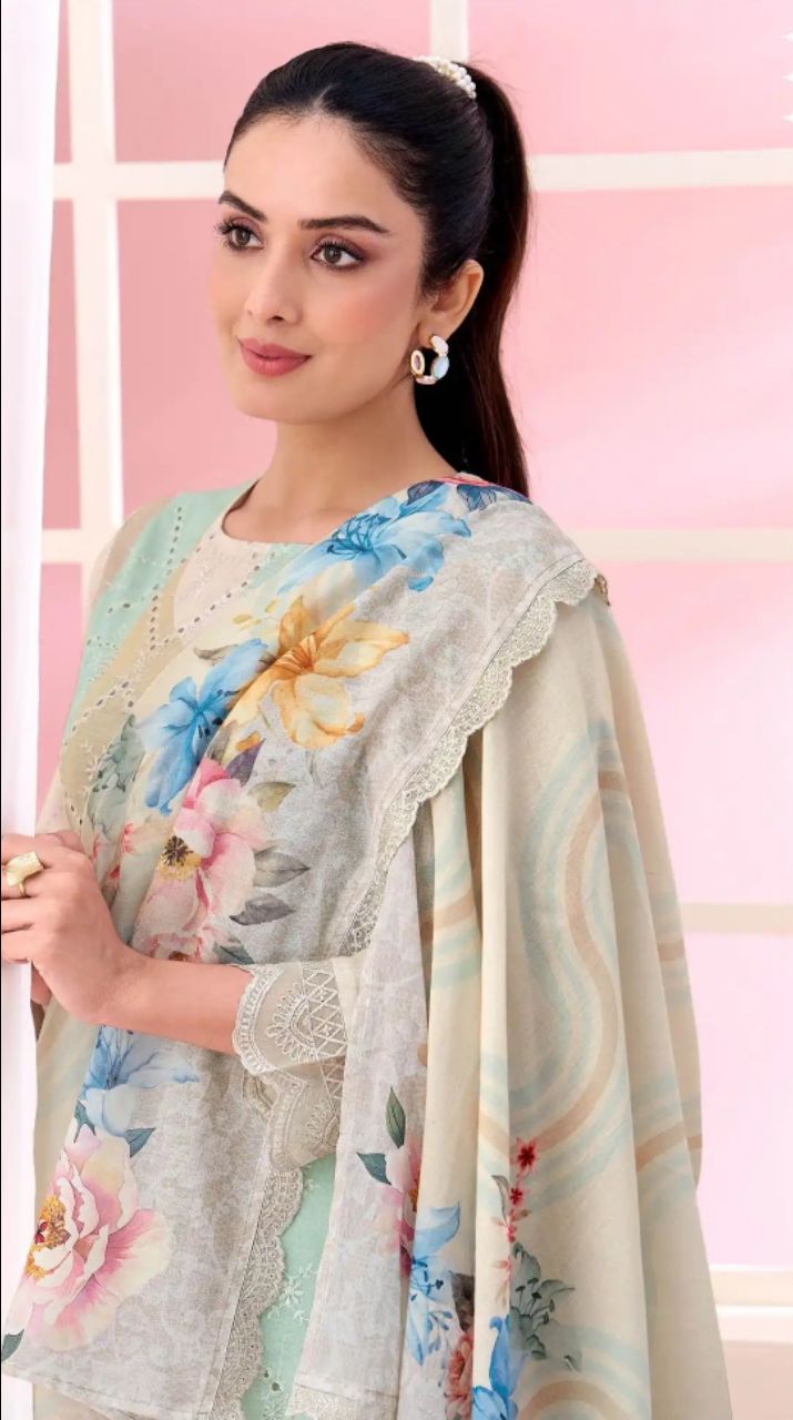 RESHAM ART COTTON VINTAGE EMBROIDERY WITH DIGITAL PRINT UNSTITCHED SUIT 987 / HC002473 view 2
