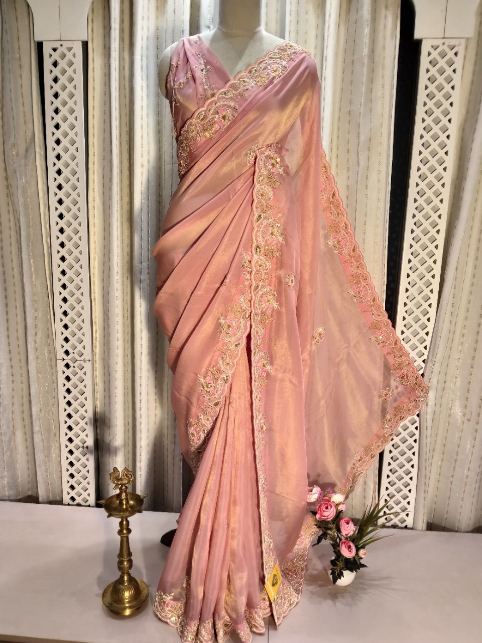 Designer Silk Saree With Hand Work view 4