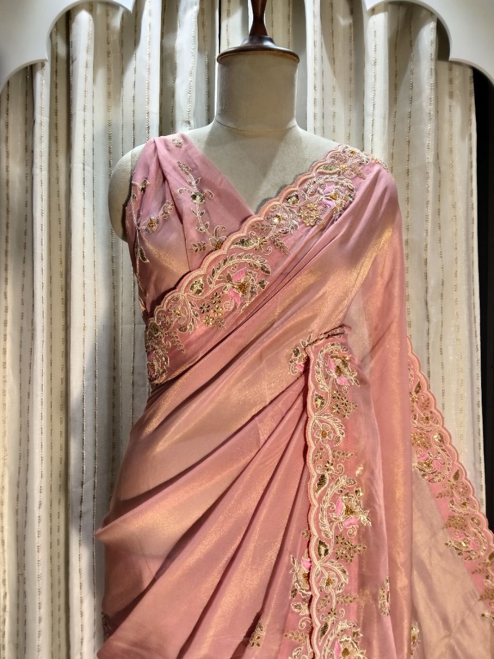 Designer Silk Saree With Hand Work view 7
