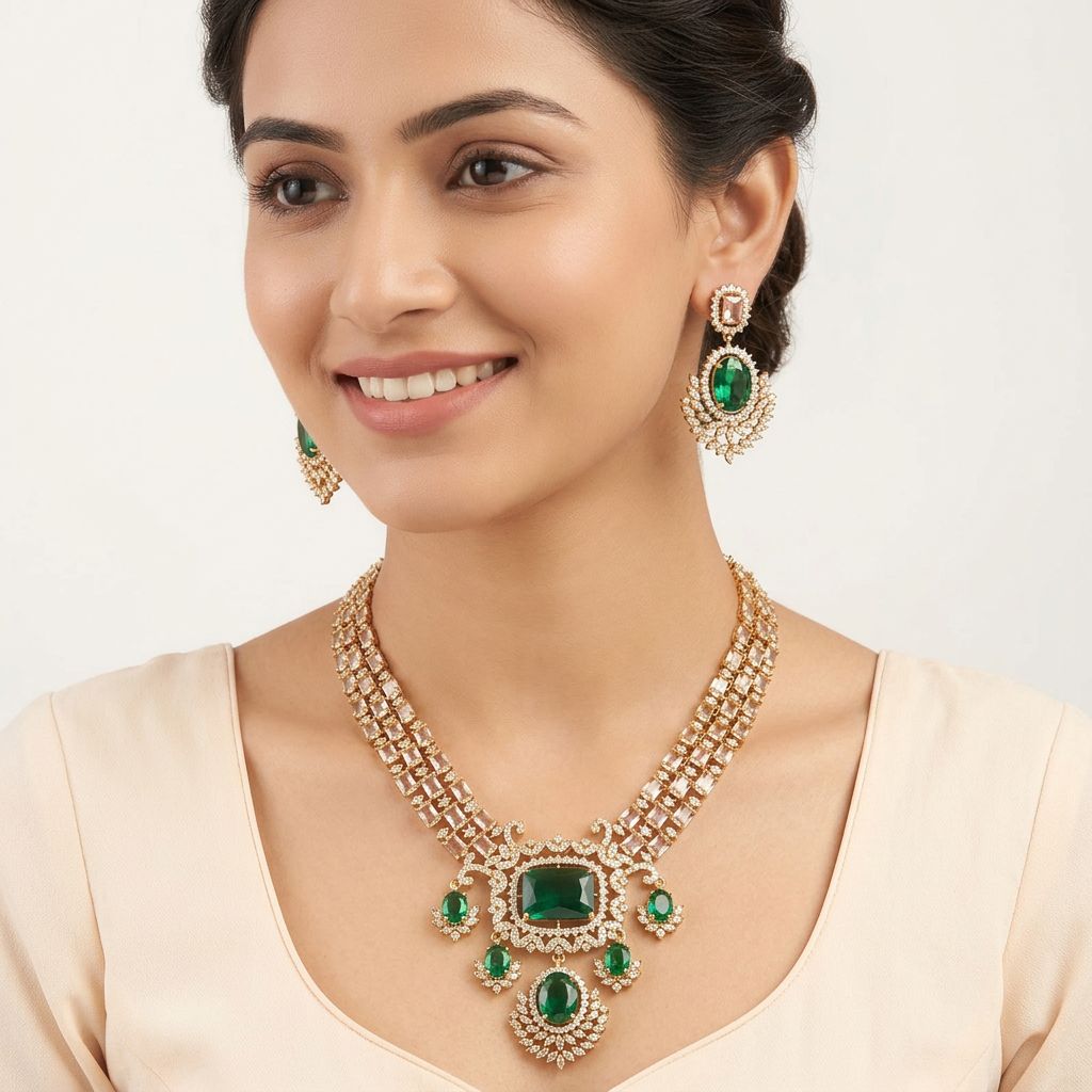 Green With Light Pink Necklace Set view 2