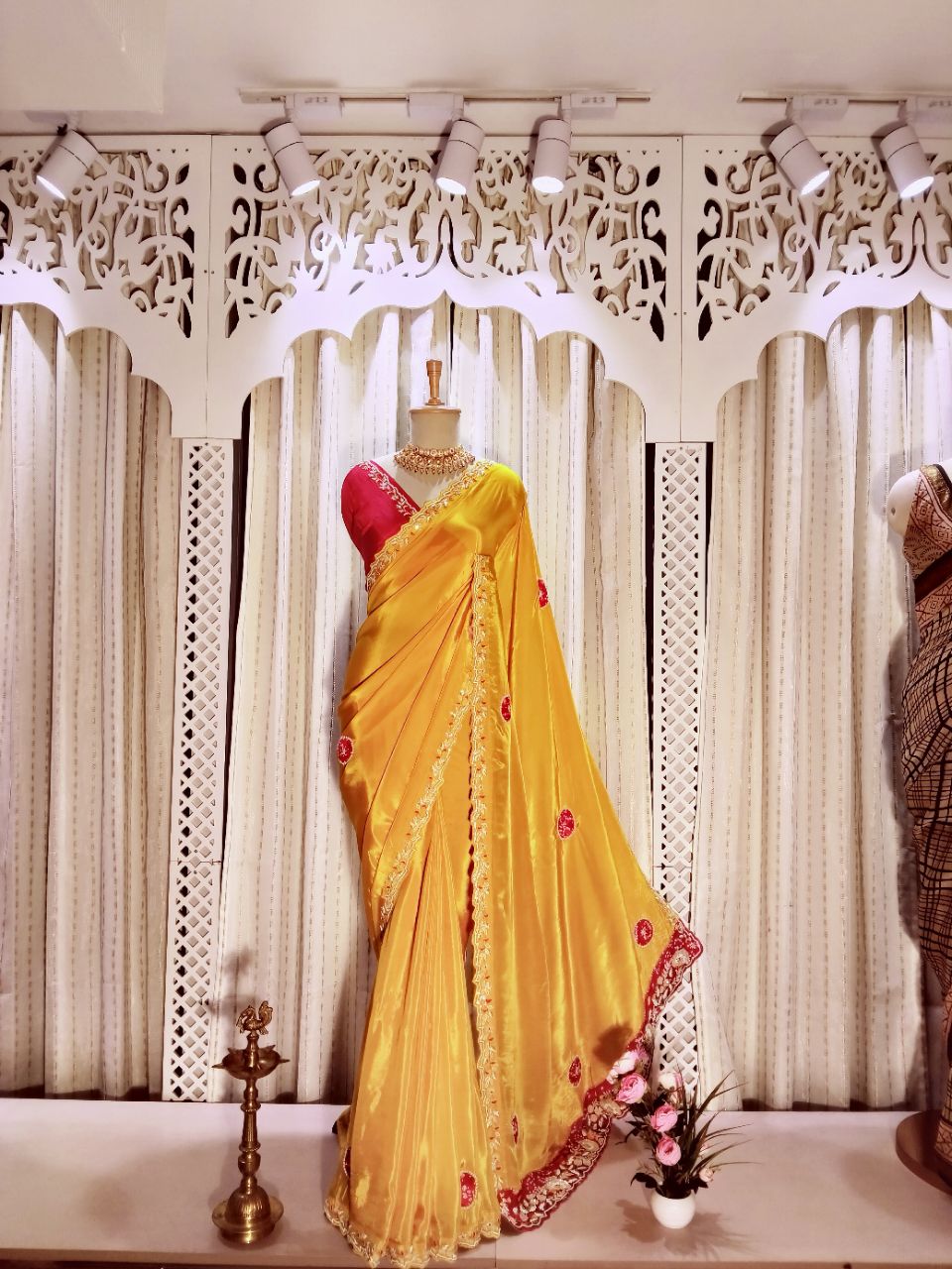 Satin Creep With Applic Patch And Hand Work Designer Saree view 3