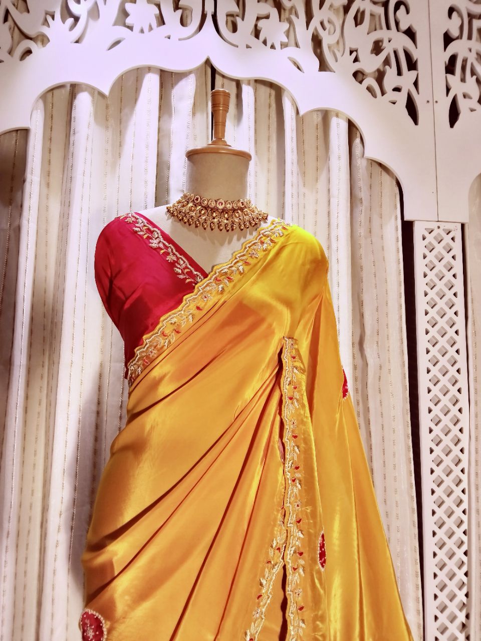 Satin Creep With Applic Patch And Hand Work Designer Saree view 6