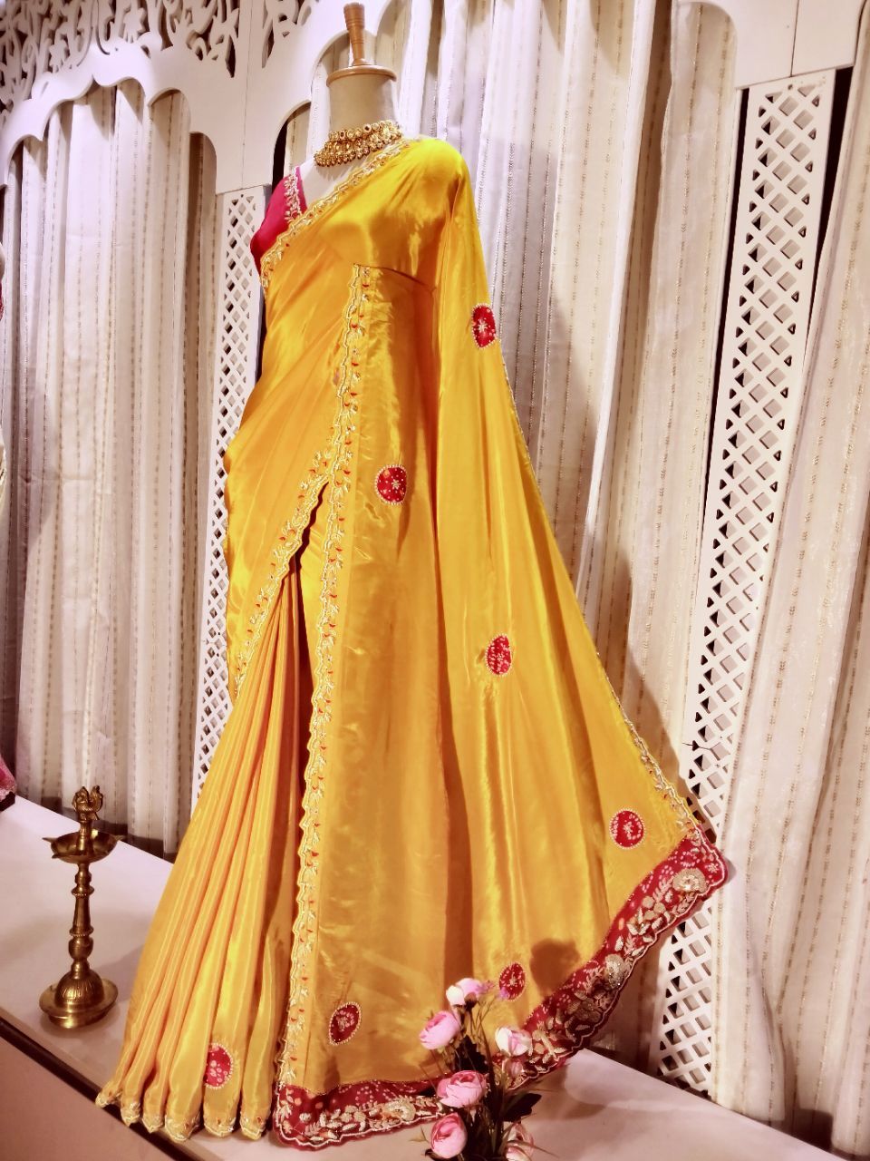 Satin Creep With Applic Patch And Hand Work Designer Saree view 5