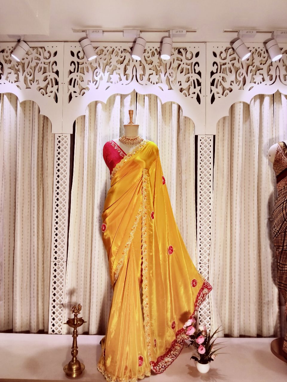 Satin Creep With Applic Patch And Hand Work Designer Saree view 4
