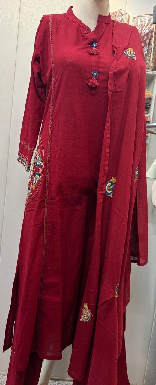 Embroidered Cotton Kurta Set view 2