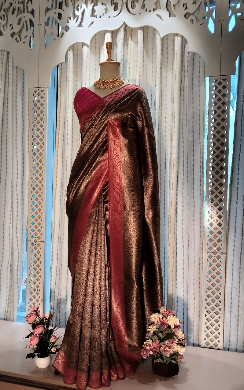 Banarasi pure chanderi silk with tissue  with full weaving view 2