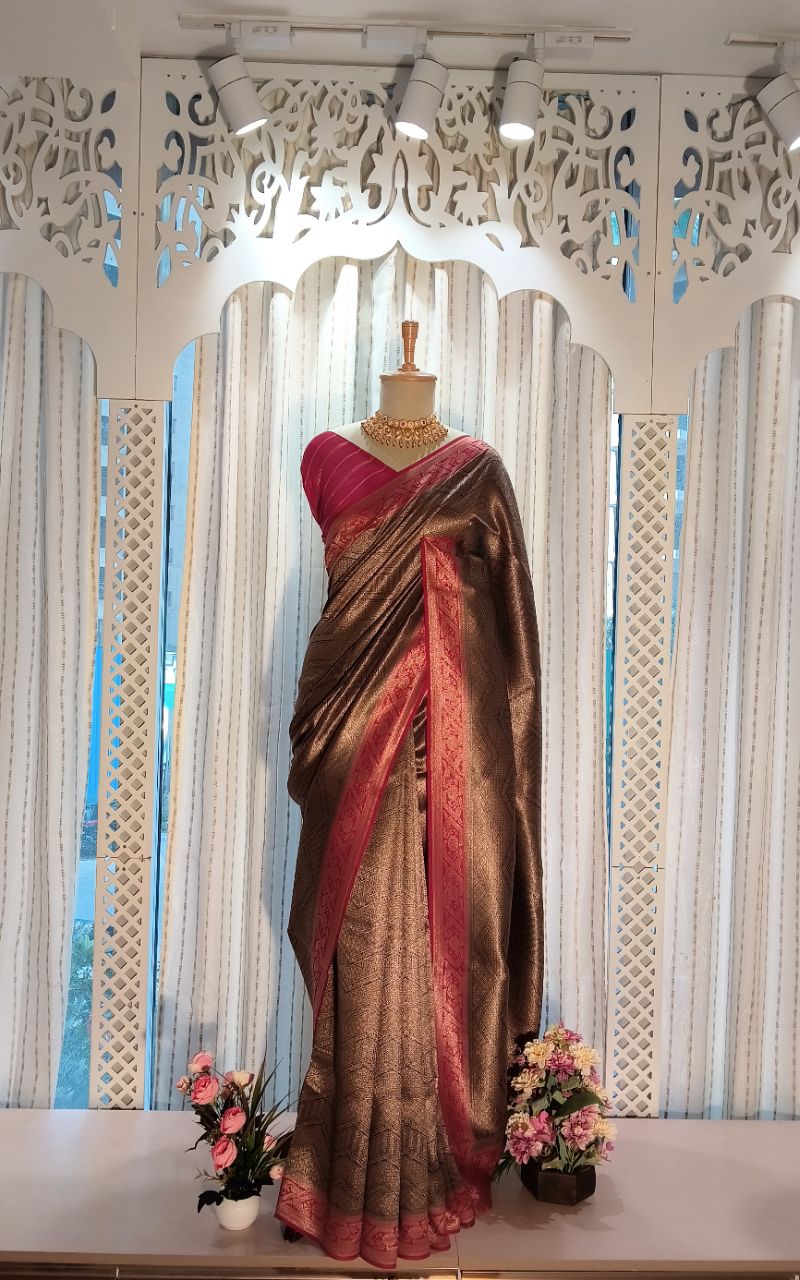 Banarasi pure chanderi silk with tissue  with full weaving view 4