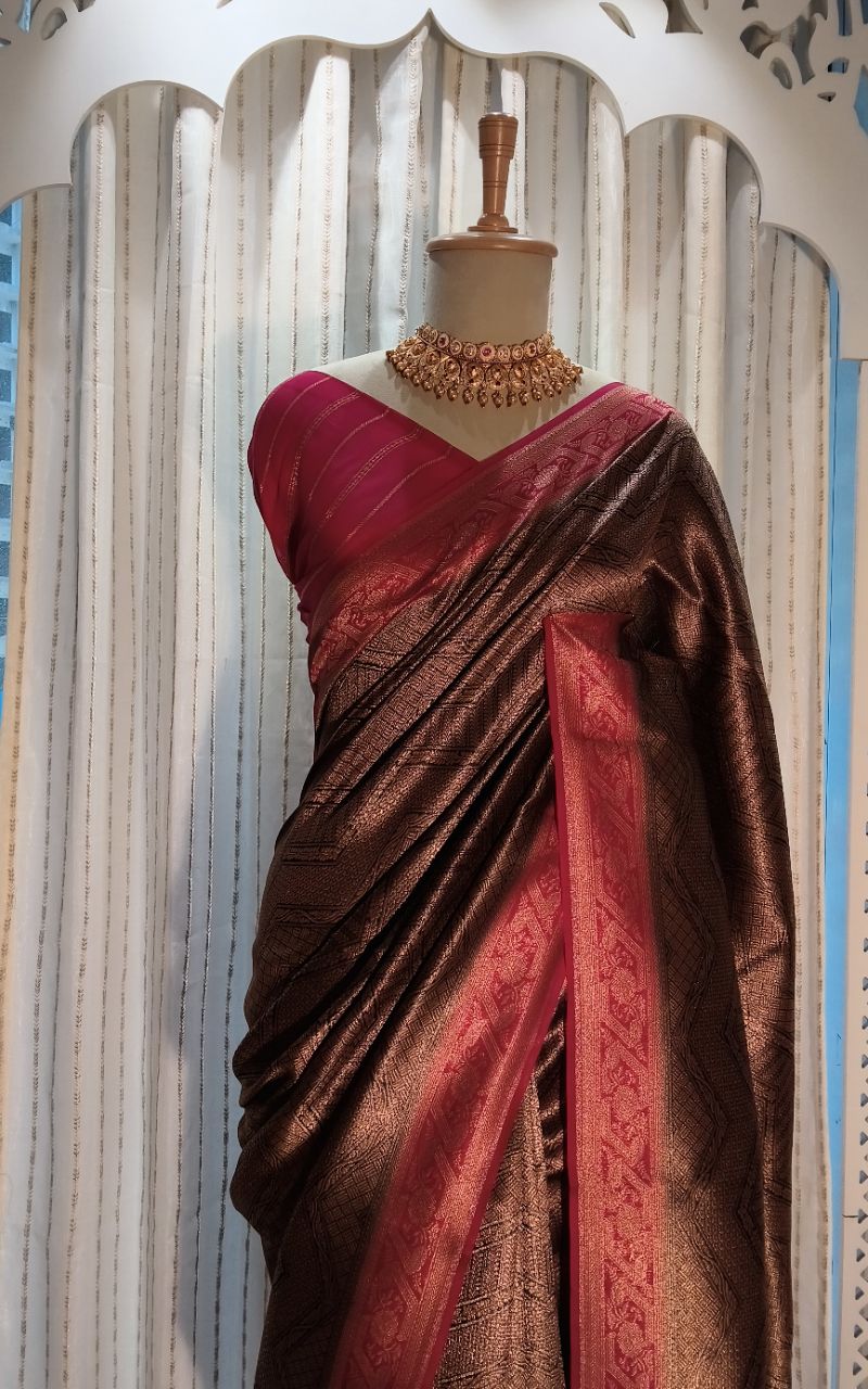 Banarasi pure chanderi silk with tissue  with full weaving view 7