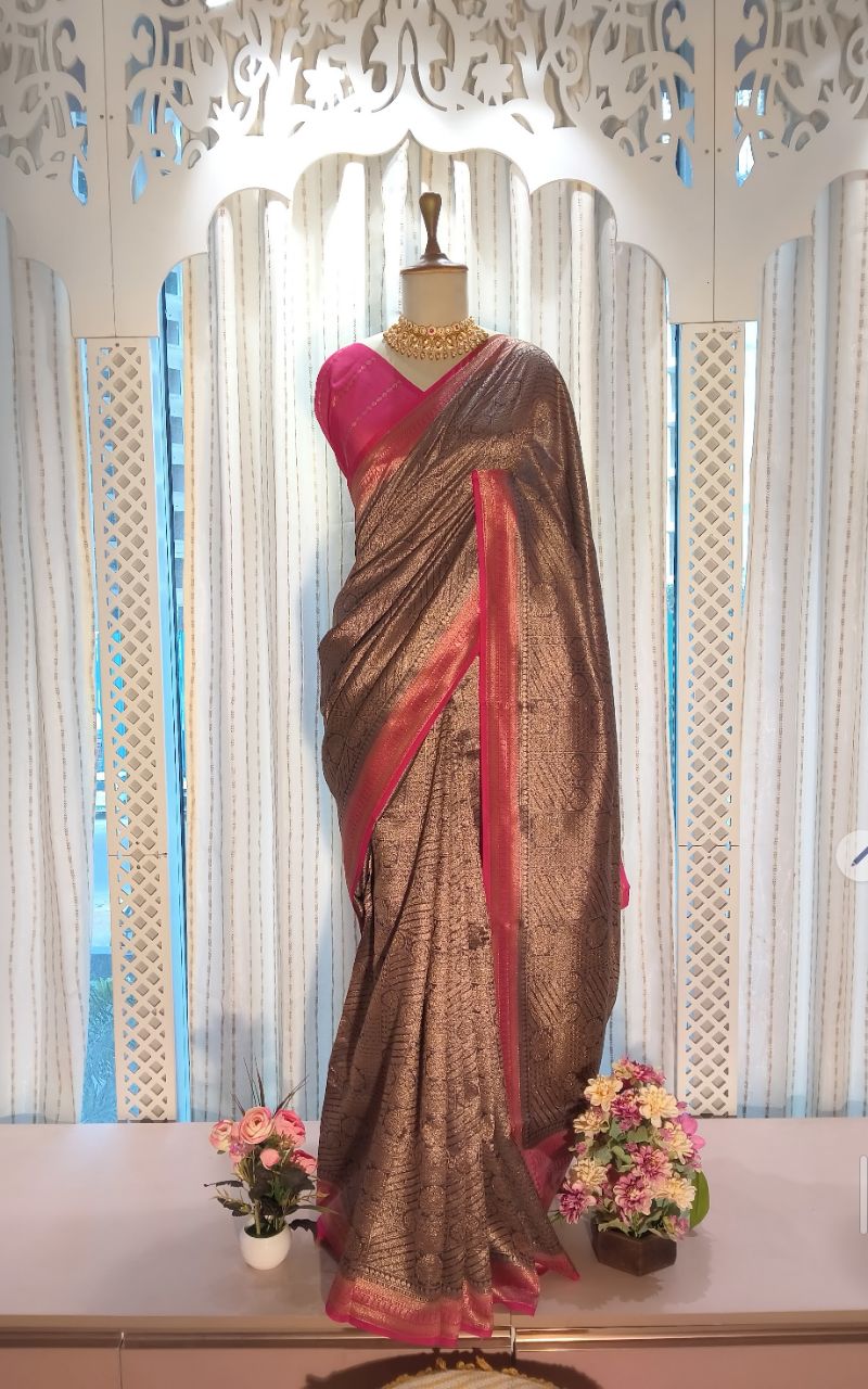 Banarasi. pure chanderi silk with tissue  with full weaving view 4