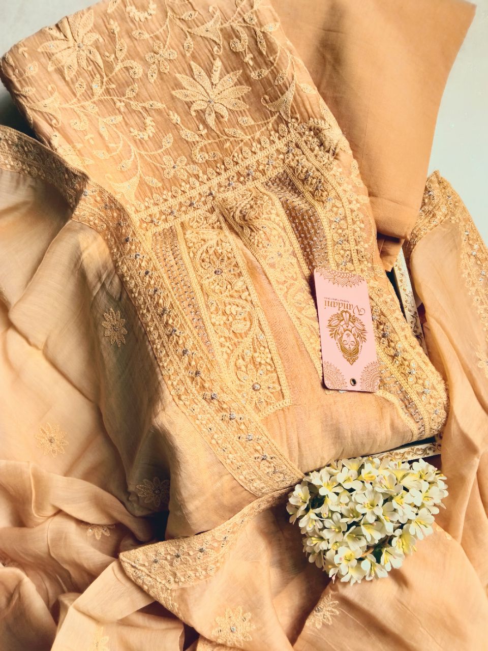 Pure Mal Chanderi With Embroidered Suit view 8