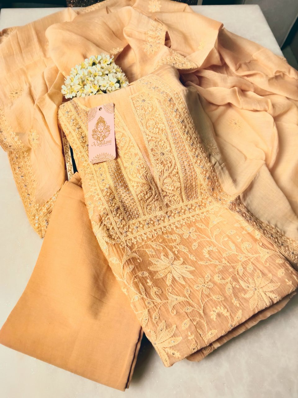 Pure Mal Chanderi With Embroidered Suit view 9