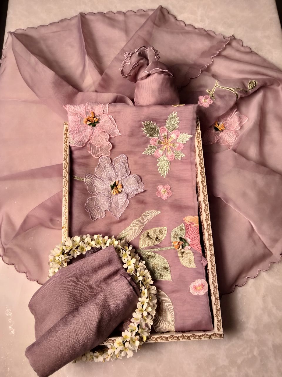 Pure Tissue Silk With 3D Embroidery Suit view 4