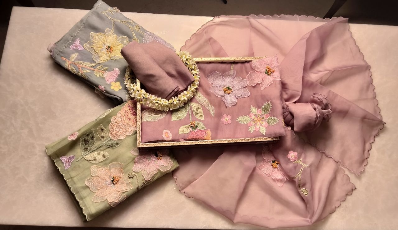 Pure Tissue Silk With 3D Embroidery Suit view 7
