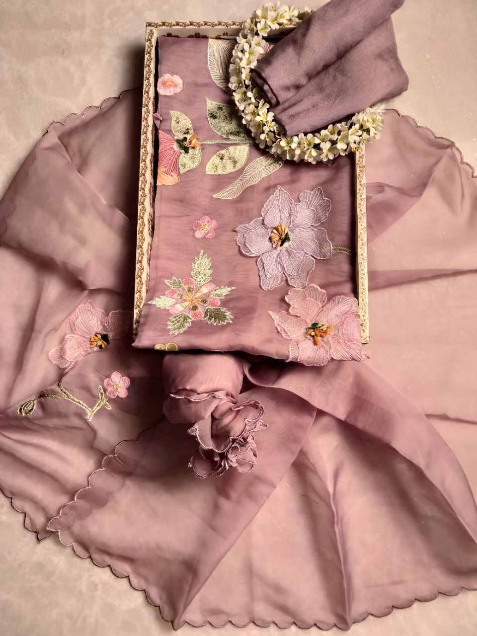Pure Tissue Silk With 3D Embroidery Suit view 2