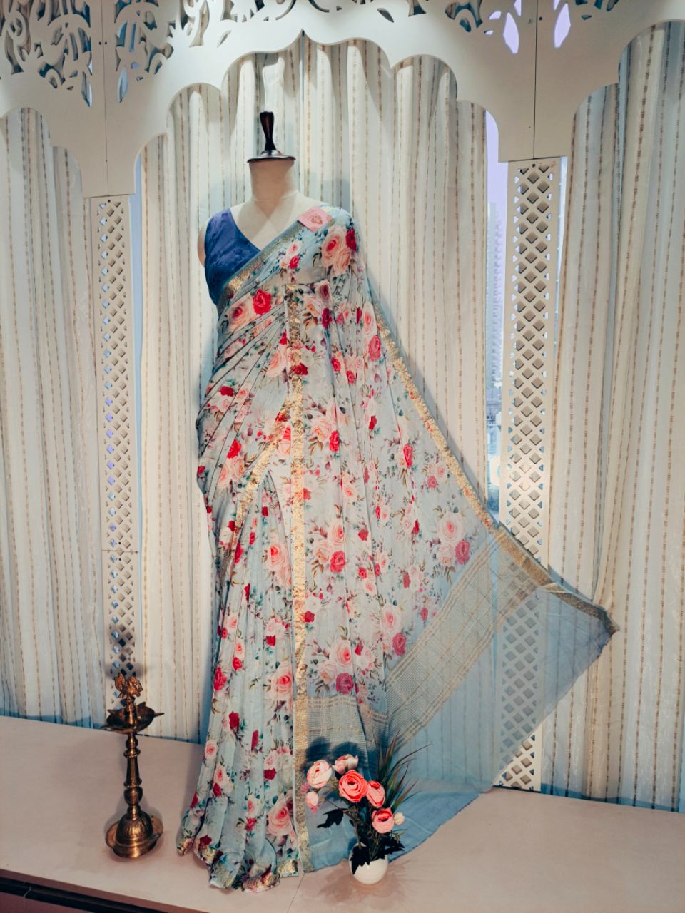 Designer Floral Print Pure Chiffon Saree view 5