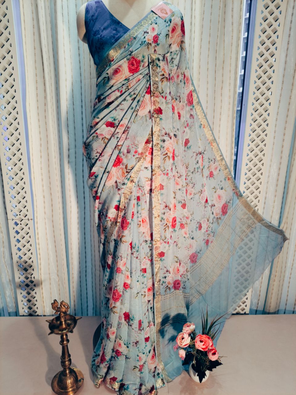 Designer Floral Print Pure Chiffon Saree view 6