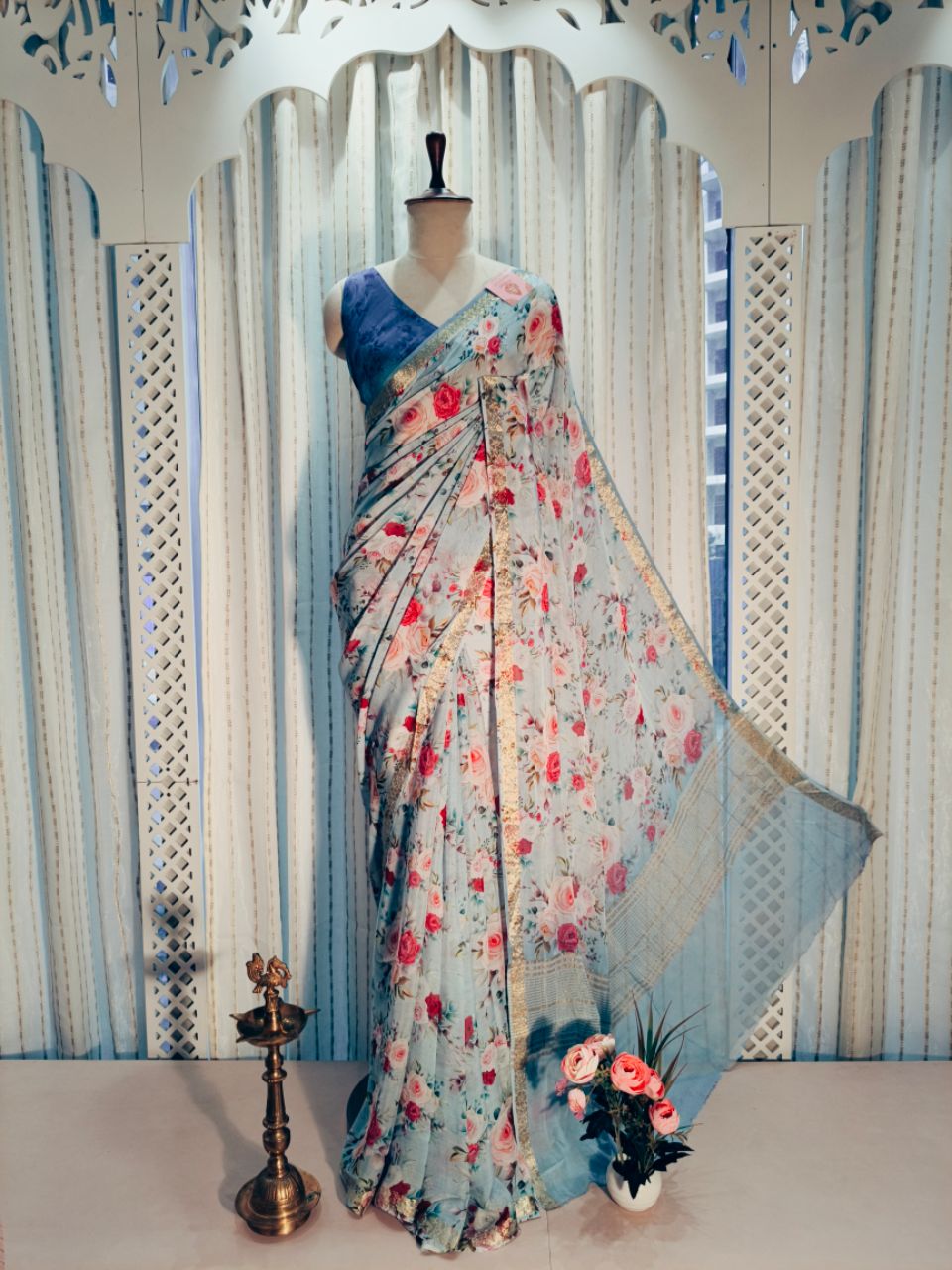Designer Floral Print Pure Chiffon Saree view 2