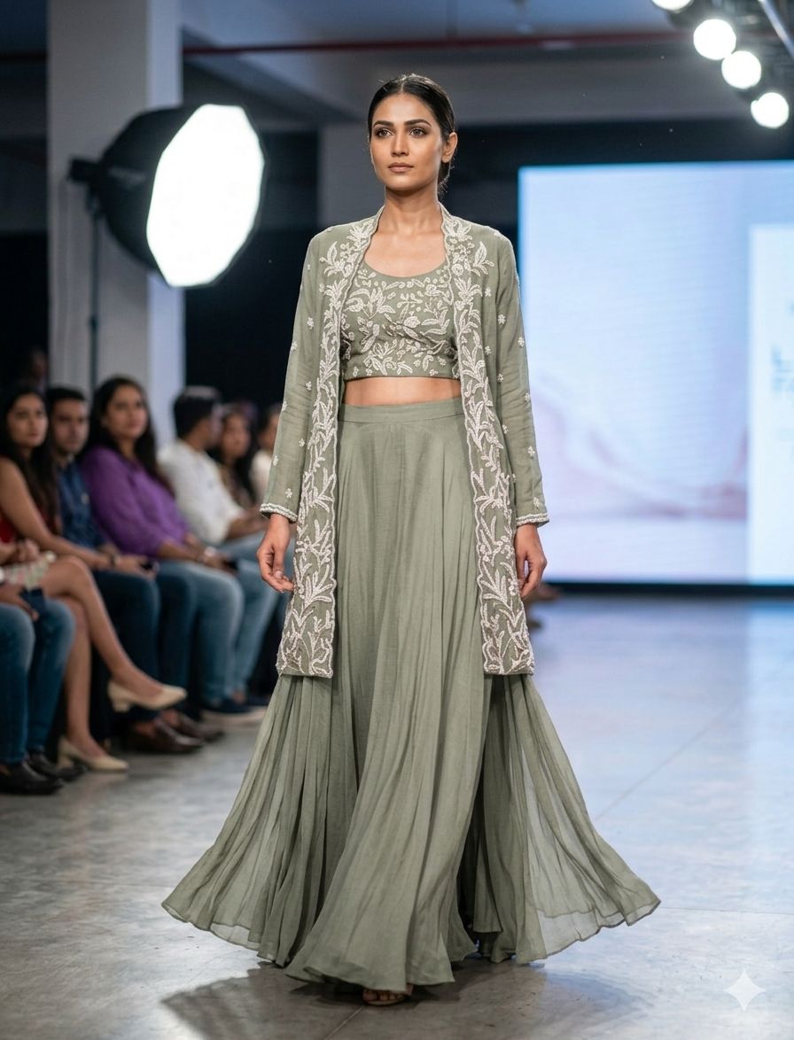 Purple Lehenga Choli And Long Jacket view 2