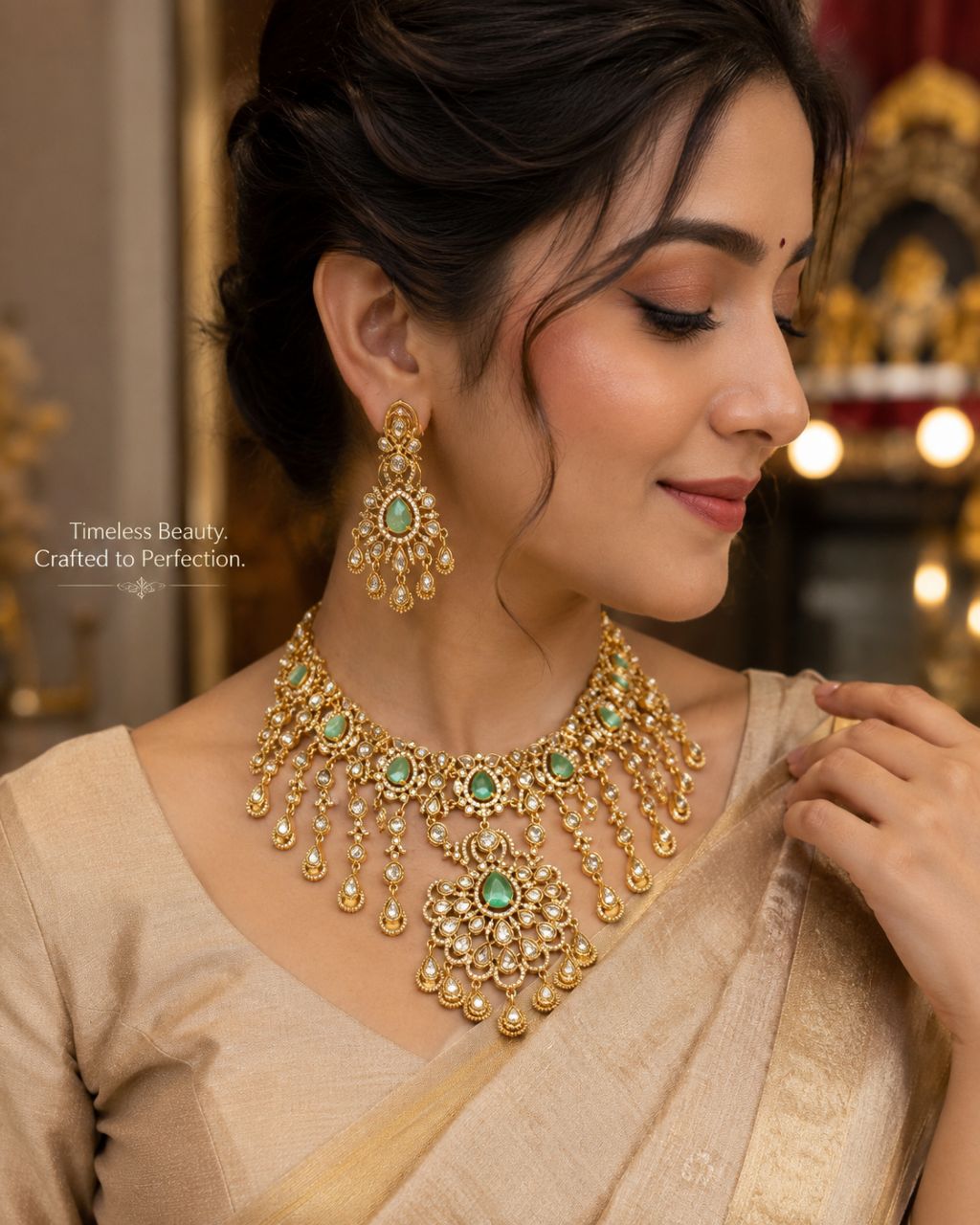 Victorian Kundan Green Necklace Set view 2