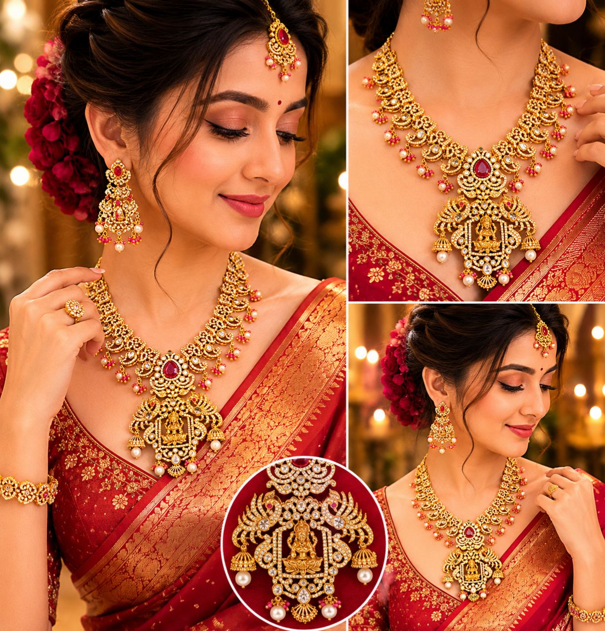 Victorian Kundan Red Necklace Set view 2
