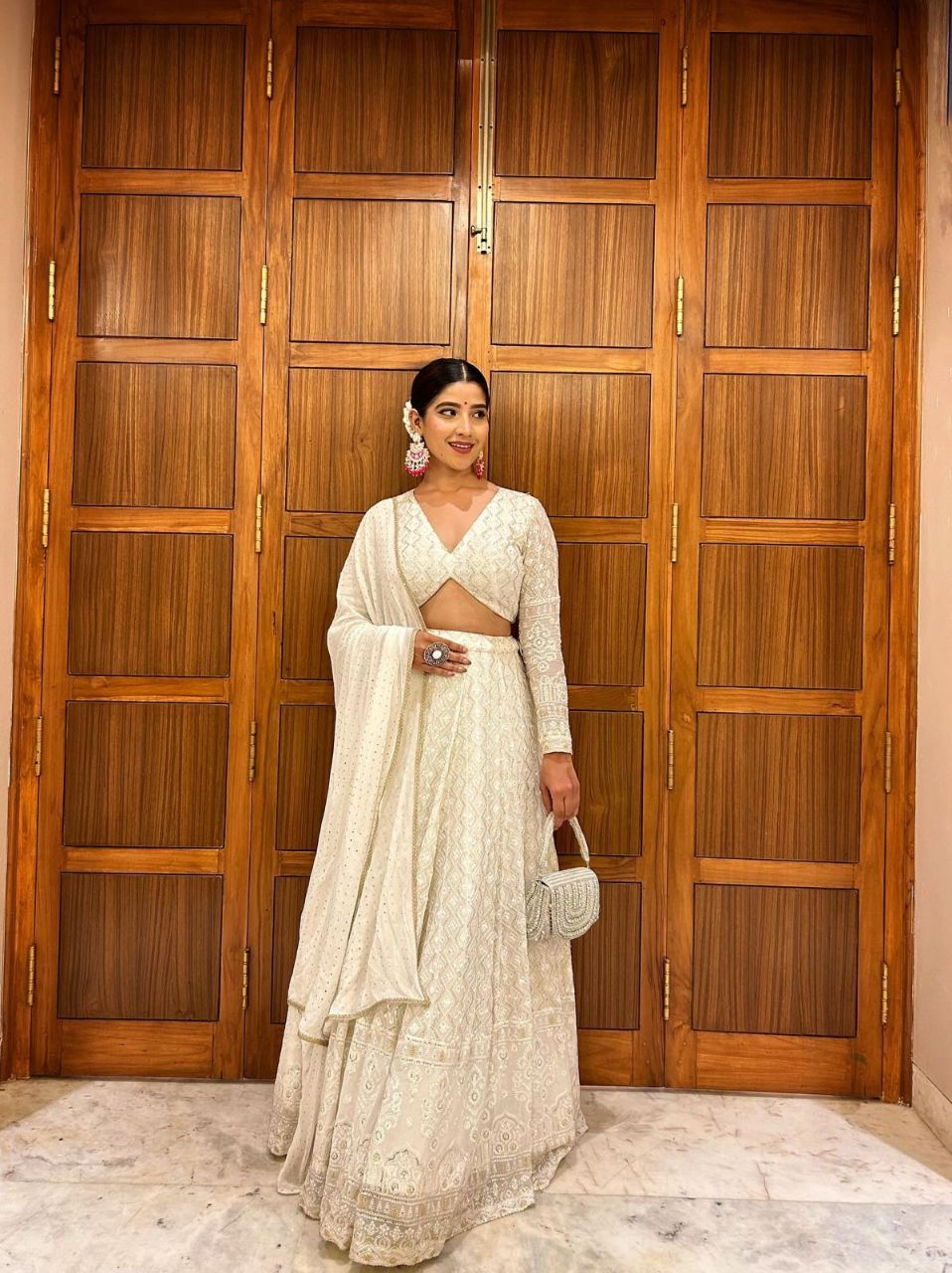 Off White Chikankari Lehenga view 4