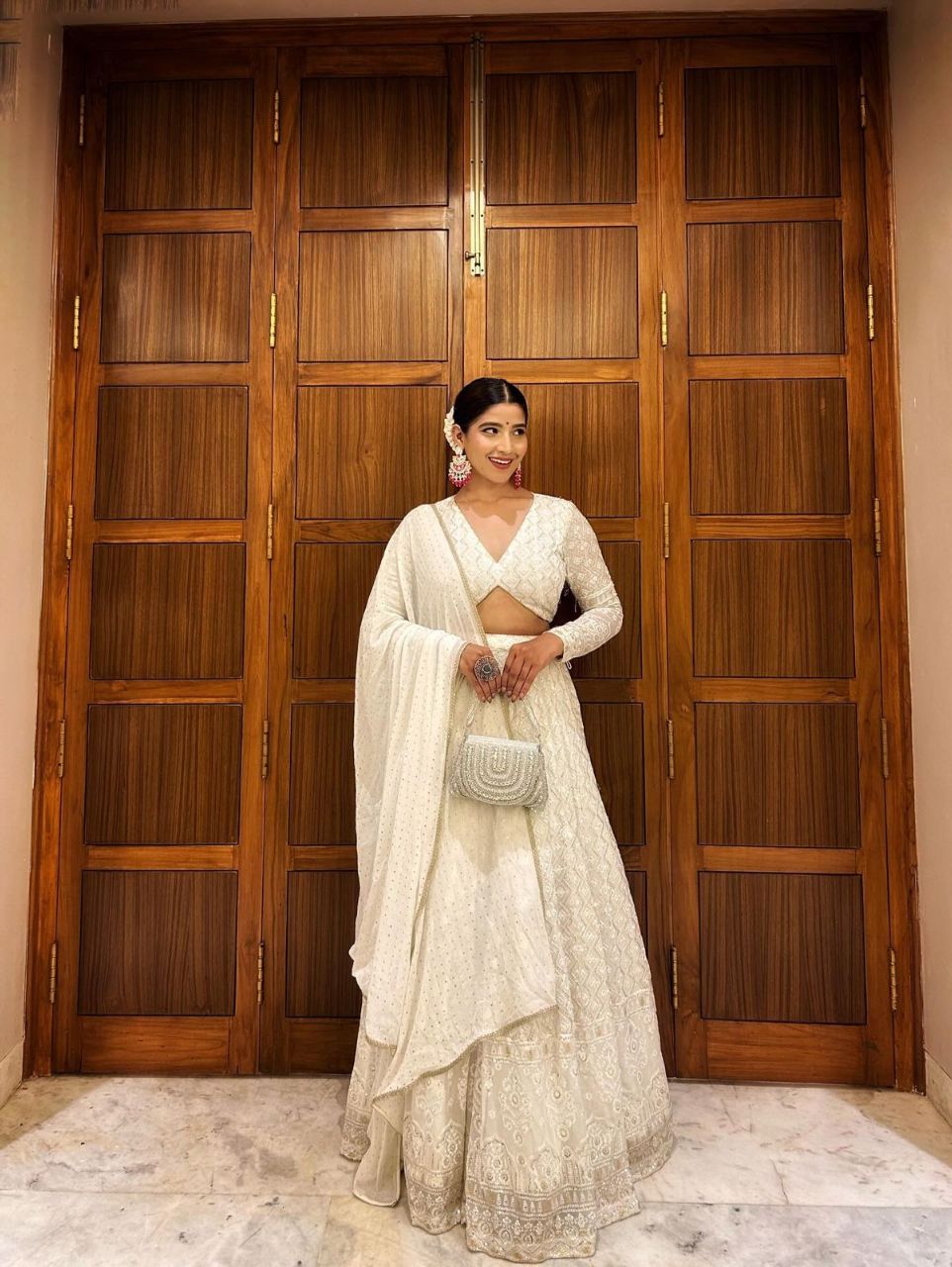 Off White Chikankari Lehenga view 6