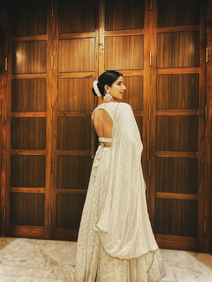 Off White Chikankari Lehenga view 3