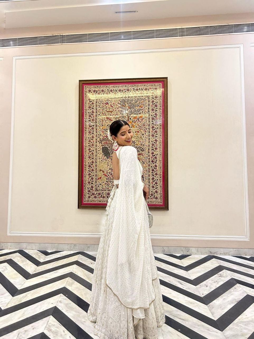 Off White Chikankari Lehenga view 8