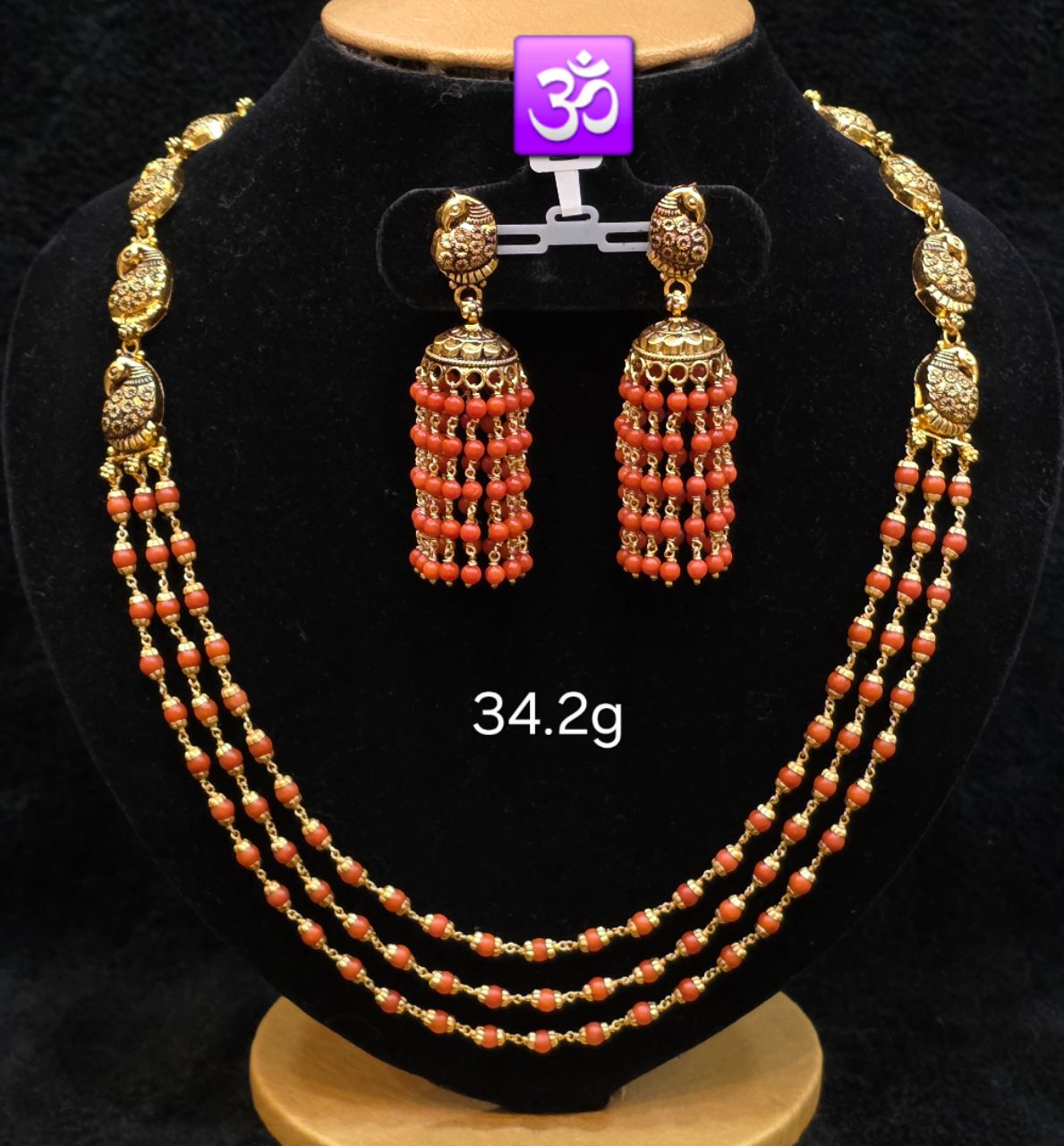 Traditional Red Beaded Necklace and Earring Set
