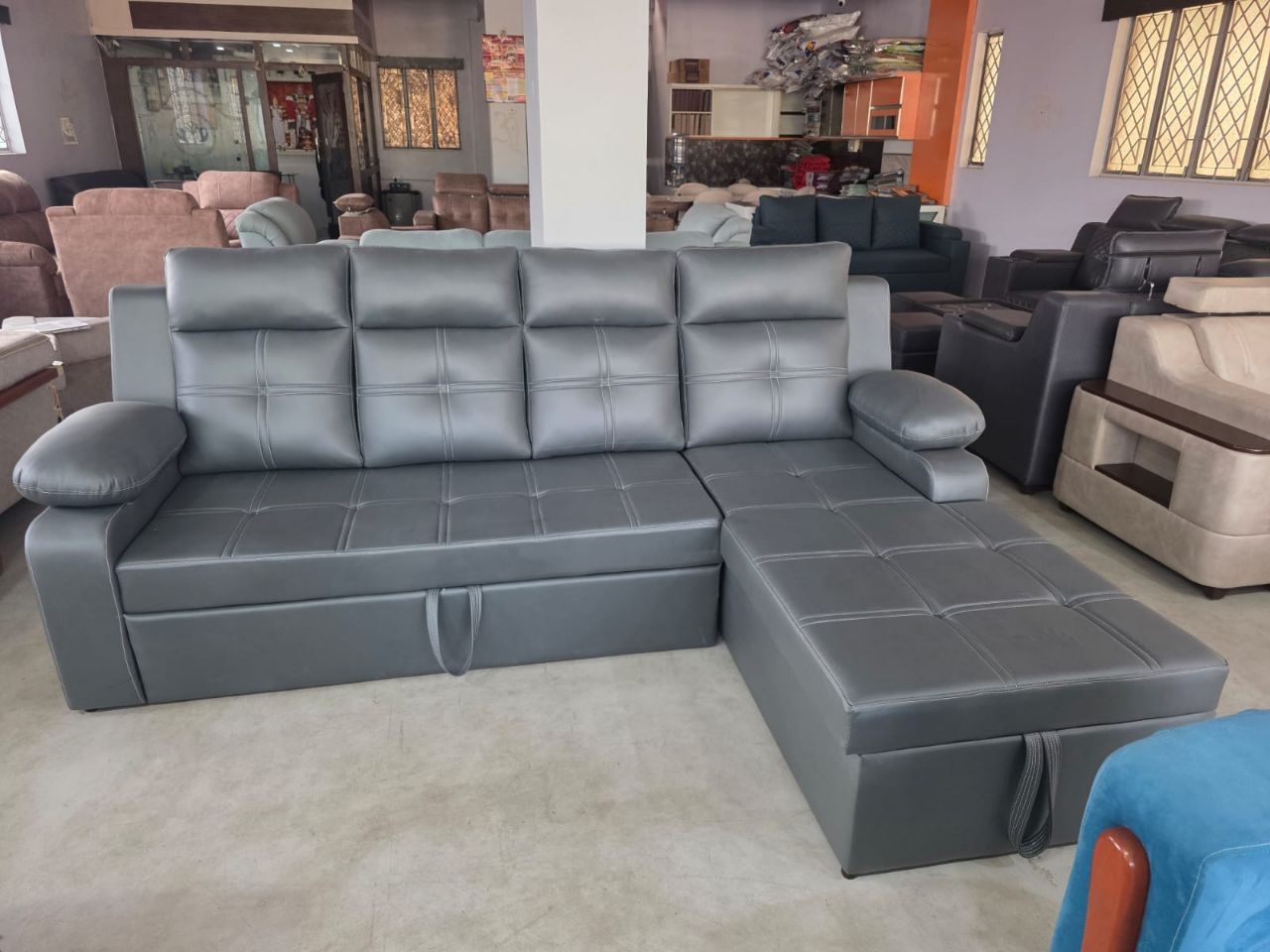 Gray Leather Reclining Sofa